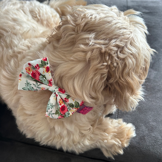 White Floral Dog Bow Tie image 0