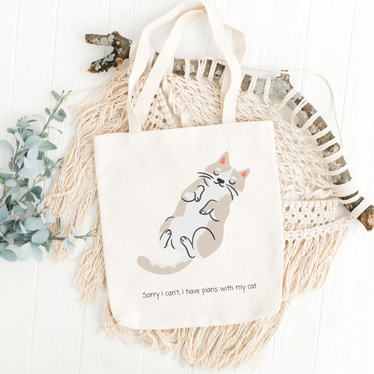 Sorry I Can't, I Have Plans With My Cat Tote Bag image 0